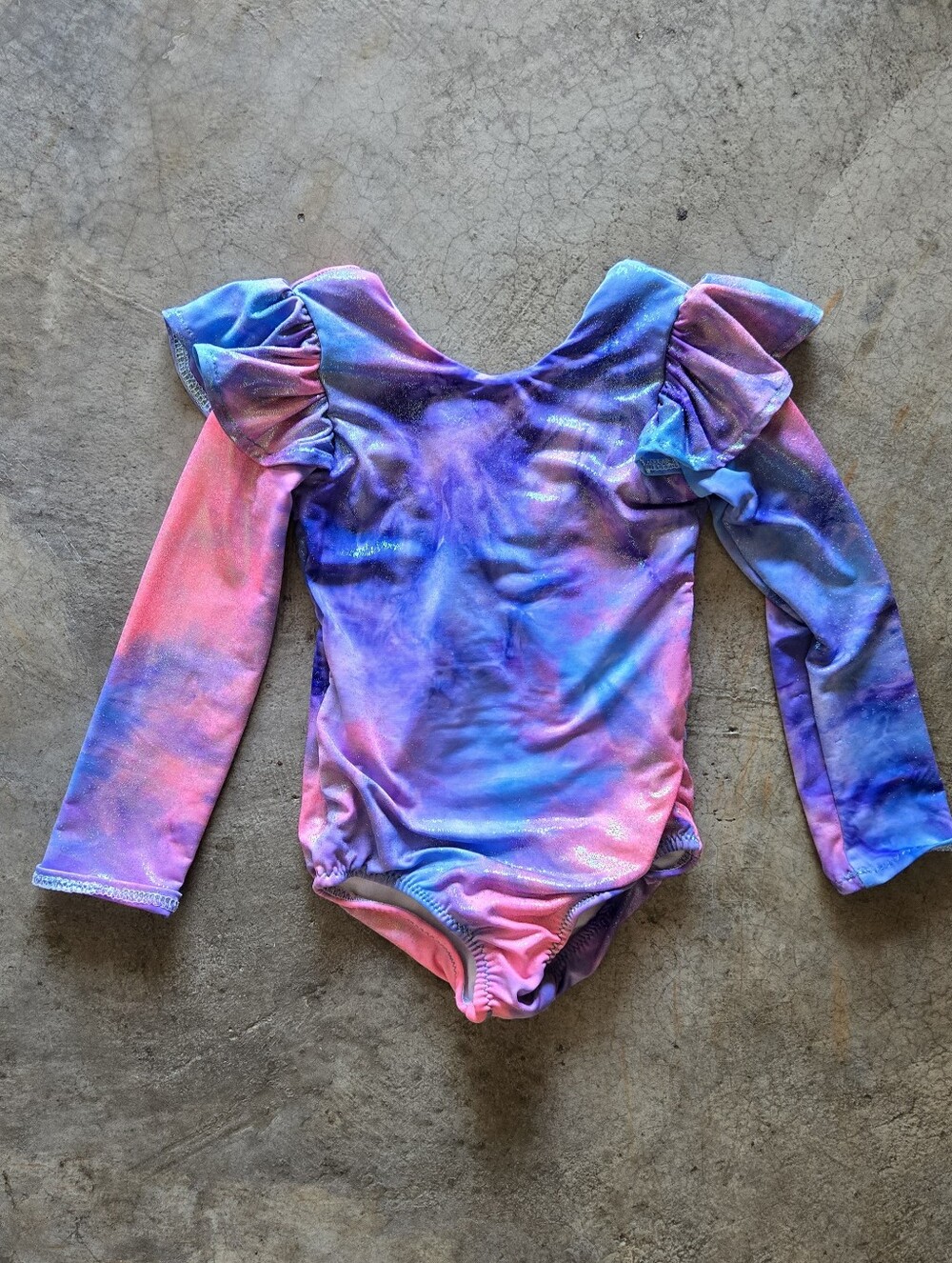 Girls' Long Sleeve Leotard in Pink & Purple Blue Tie-Dye